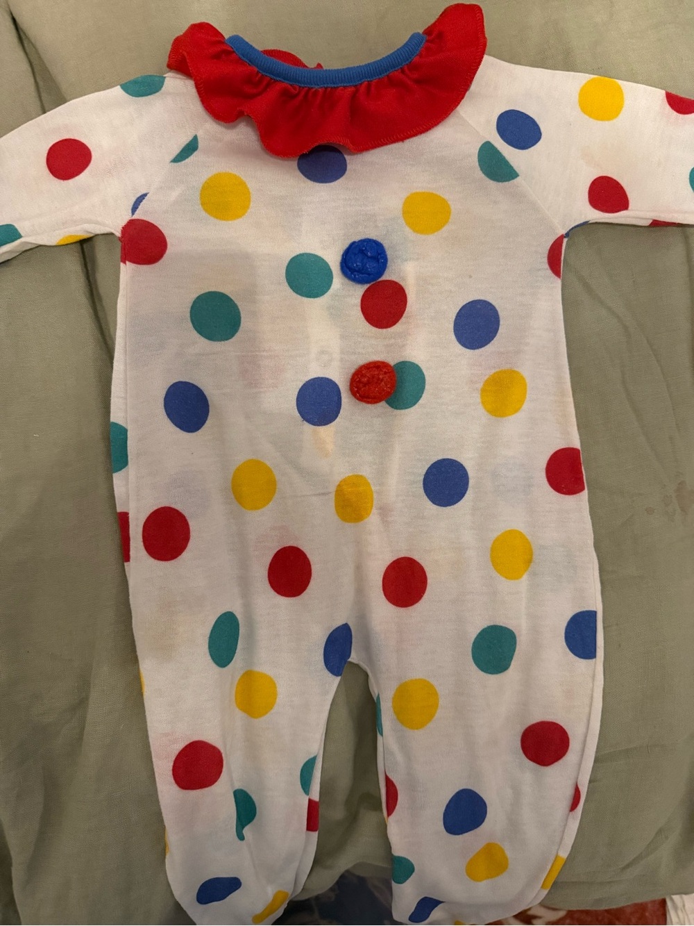 Vintage 90sSource Unknown White Polka Dot Baby Halloween Costume with Red Ruffle